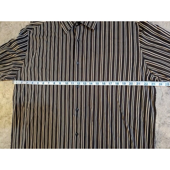 PERRY ELLIS Men's Black Brown Striped Long Sleeves Button-Down Shirt Size Large - Picture 5 of 16
